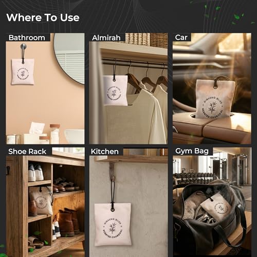 Image of Haka Ginseng Bliss Scented Air Freshener Pouch | Scented Charcoal Kapoor for Car Fragrance | Charcoal Aroma Air Freshener & Camphor Purifier for Bedroom, Car, Office & Wardrobe Freshener for Clothes