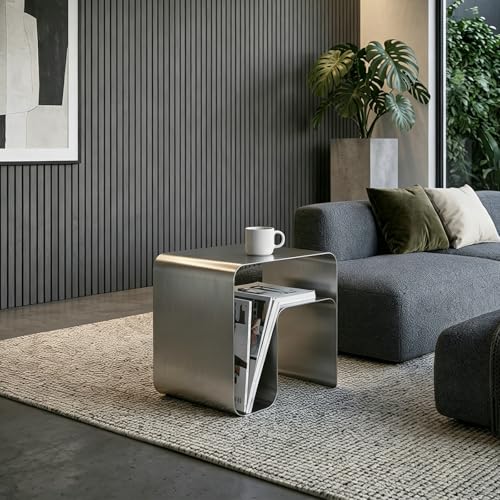 Minimalist Stainless Steel End Table Modern Steel Frame Side Table and Sofa Table Small Nightstand for Living Room Bedroom Office (17.7x13.8x17.7)