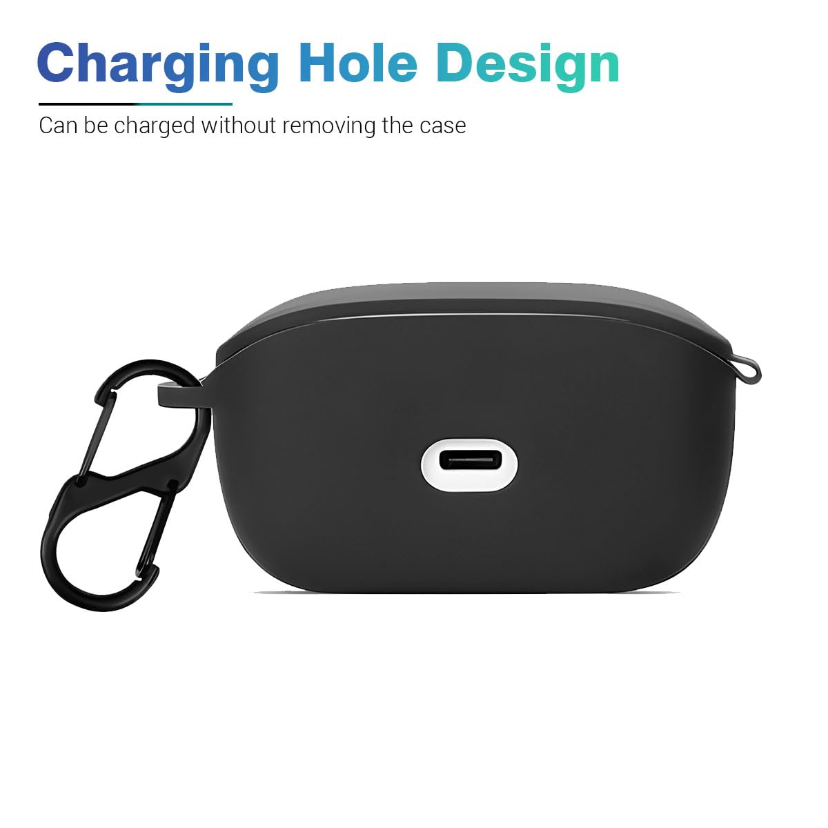 LIRAMARK Silicone Cover Case with Carbiner Compatible with JBL Wave Buds (Black) — Amazon image 4