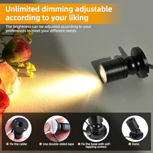 Klein LED Scheinwerfer LED Spotlichter für den Innenbereich Schranklicht Bilderlichter Akzentlichter 360° Schwenkbar Aluminium Mini led spot für Schrank, Flur, Galerien (4 Stück-Warmweiß-Schwarz)