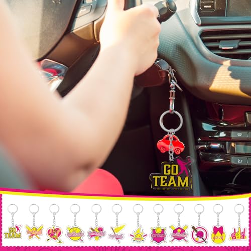 Image of Tondiamo 24 Pcs Softball Acrylic Keychain Gifts Bulk Pink Acrylic Softball Sports Ball Keychain Gifts Go Team Key Ring for Women Men