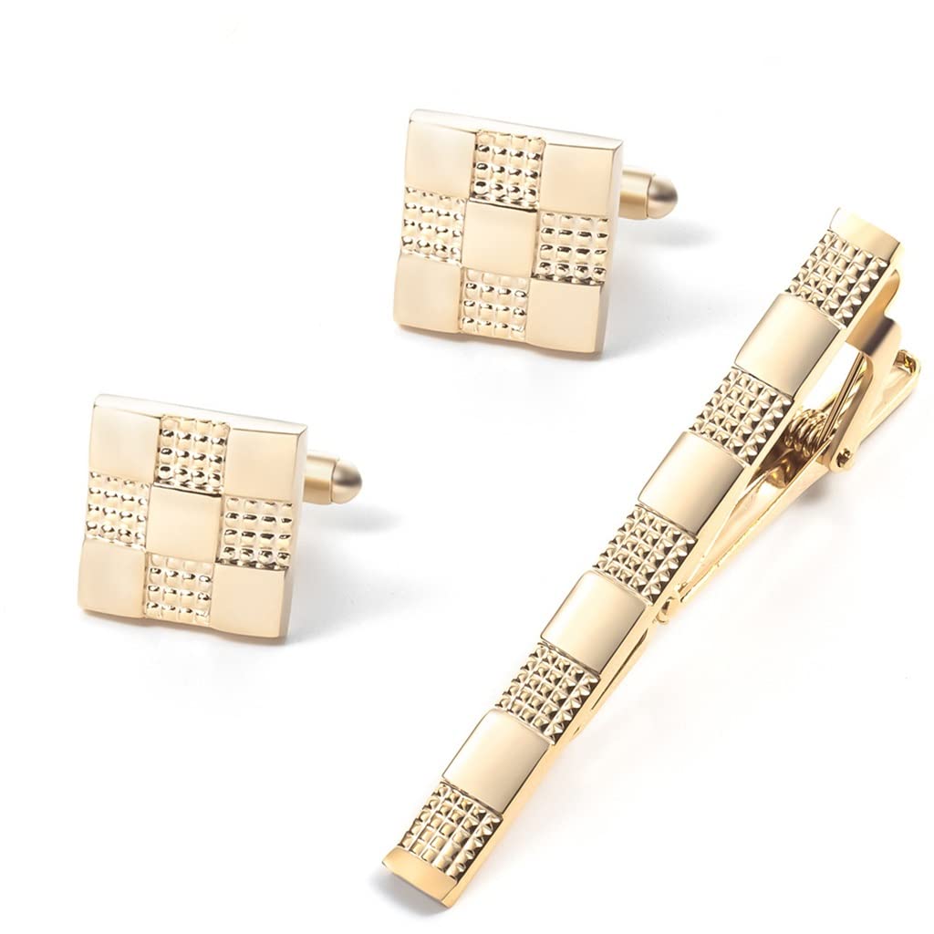 Gemelli con fermacravatta in Oro galvanizzato, da Uomo, Stile Francese, Casual, da Lavoro, con Fermaglio per Colletto (D Come Mostrato)