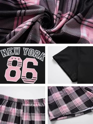 Image of VENTELAN Pajama Set For Women Cute PJS Summer Short Sleeve Shorts Sleepwear