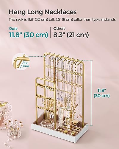 Image of SONGMICS Set of 2 Jewelry Holders, Jewelry Organizers Display Stands with Metal Frame, Velvet Tray, Necklace Earring Bracelet Holders, for Studs, Rings, Gift Idea, Pale Gold UJJS021A01V1-2J