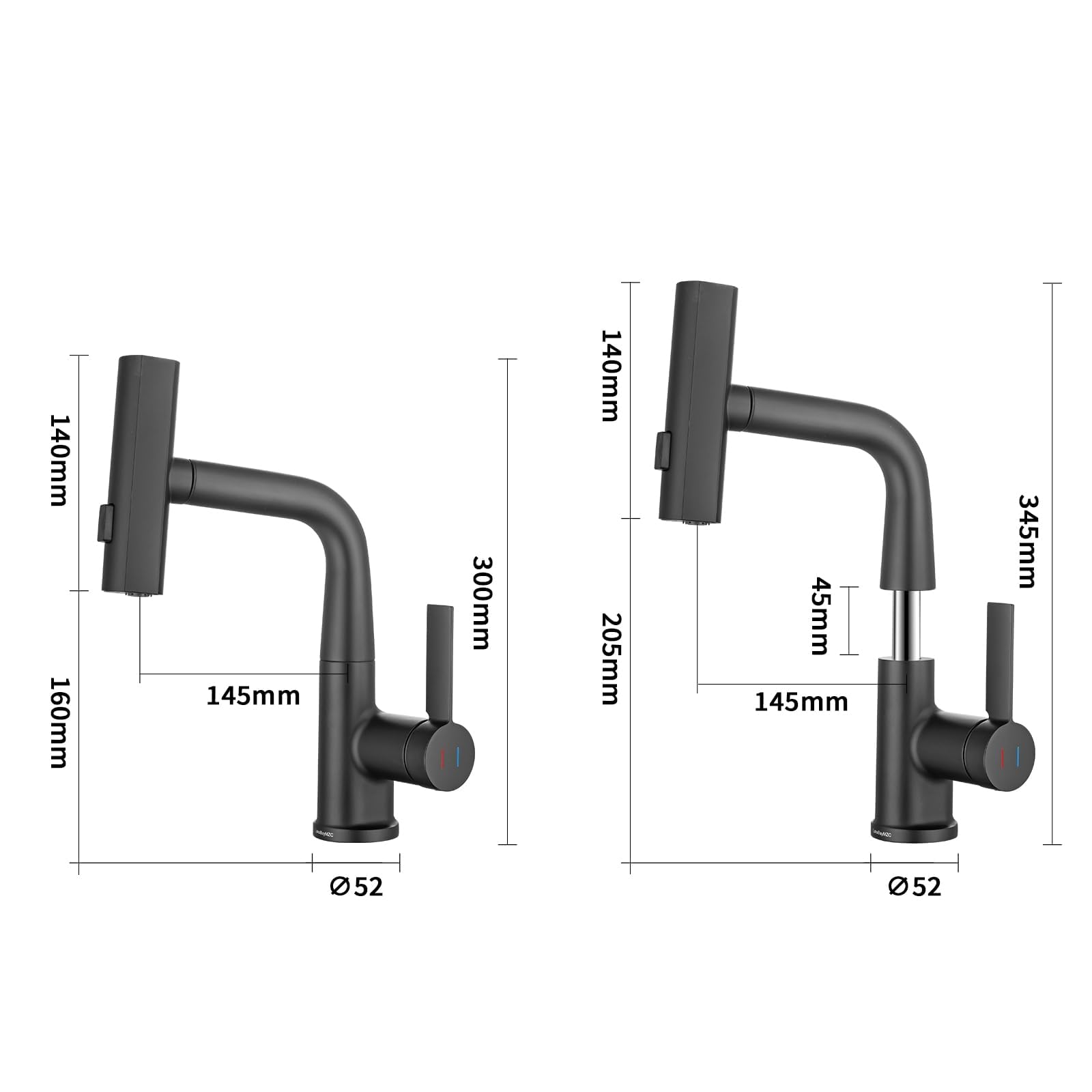 Rubinetto per Bagno Lavabo Nero Doccetta Estraibile con a 3 Modalità | Miscelatore Lavabo Estraibile LakeBayMZC,Rubinetti Monocomando Bagno con Doccetta,Aeratore Rimovibile,Senza Piombo, Nero