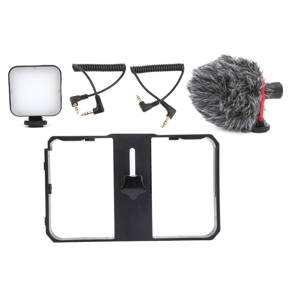Kit de Jaula de Video para Teléfono Móvil, Micrófono Reductor de Ruido, Estabilizador de Disparo de Luz de Relleno LED para Maquillaje de Grabación de Video de Vlog