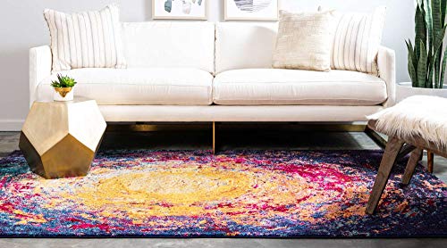 Image of Unique Loom Estrella Collection Abstract, Gradient, Modern, Sunburst, Distressed Area Rug (3' 3 x 5' 3 Rectangular, Multi /Navy Blue)