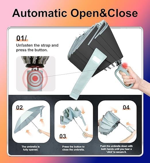 Image of Umbrella, Mini Folding Windproof & Compact UV Umbrella for Sun Protection Rain Windproof Strong Large 3 Fold for Women Handbags,3 Fold for Men Women, Stylish & Compact