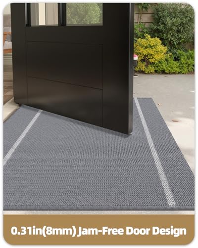 Color G Fussmatte Aussen Innen 43.5 x 75cm, Schmutzfangmatte Außen rutschfest Wetterfest, Fußmatte Sauberlaufmatte Waschbar, Türmatte Outdoor Teppich für Eingang, Hund, Haustür, Garten (Grau)