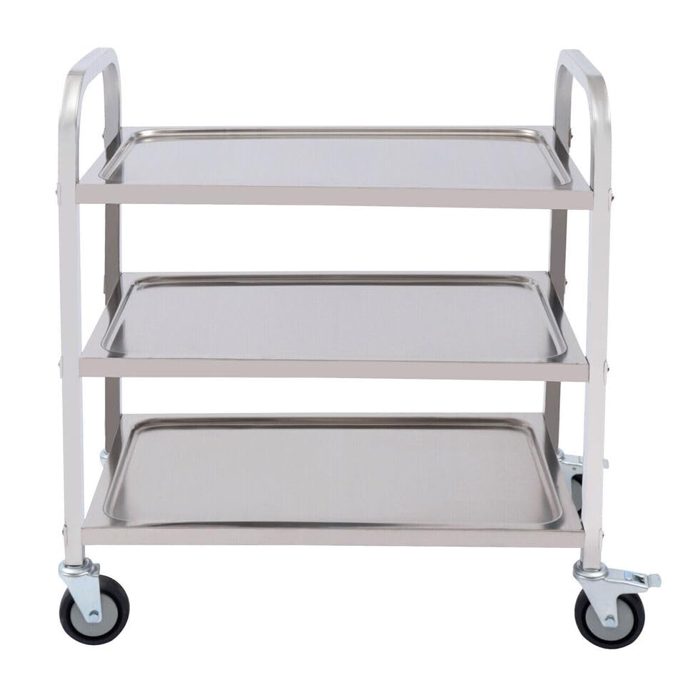 Carrito de cocina de acero inoxidable, 3 niveles, capacidad de carga de 120 kg, con 4 ruedas giratorias de 360° para restaurantes u hoteles. (mediano)