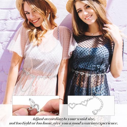 Adjustable Chain Belts for Women,Silver Belt Chain Rhinestone Heart Shaped Waist Necklace Suitable for Dresses Jeans Formal Wear Bridal Wedding4