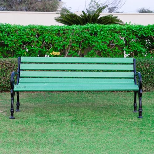 Image of BRISHI 3 Seater Cast Iron FRP Garden Bench for Indoor & Outdoor Park /Patio /Living Room /Terrace /Balcony (Green + Black)