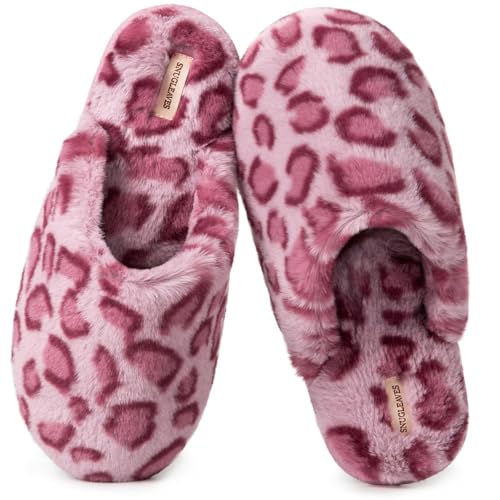 Image of Snug Leaves Women's Fuzzy Scuff Slippers Memory Foam Non-slip House Shoes | Indoor,faux fur,cute,lightweight,cozy,machine-washable,home,bedroom