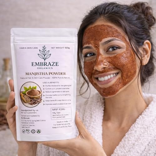 Image of Manjistha Powder for Face & Hair | Natural Herbal Skincare Powder for Clear Skin, Dark Spot Reduction & Healthy Hair Growth (100g)