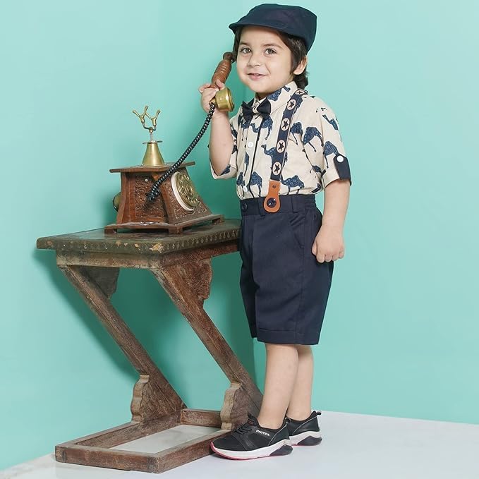 Image of AJ DEZINES Kids Casual Wear Clothing Cotton Shirt Short Set For Boys