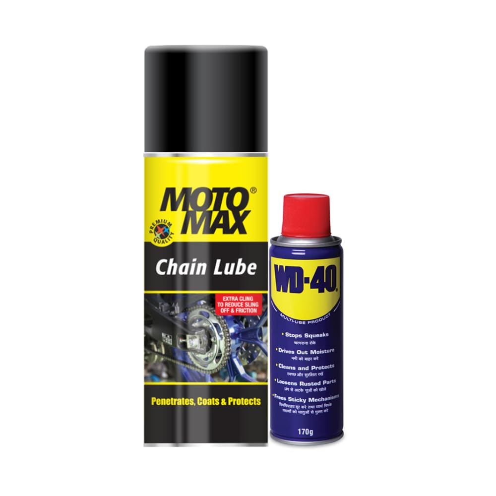 pidilite WD 40 Maintenance Spray (170 g) with Motomax Chain Lubricant Spray (200ml) Combo Pack | Clean & Lubricate Bike Chains, No Grime Rust Corossion & Friction, Silent and Smooth movement, Enhance Life-picture-15