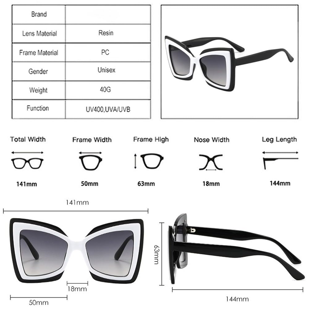Modne, duże, dwukolorowe okulary przeciwsłoneczne damskie w stylu kocie oko, retro, z soczewkami gradientowymi, UV400, modne męskie okulary przeciwsłoneczne