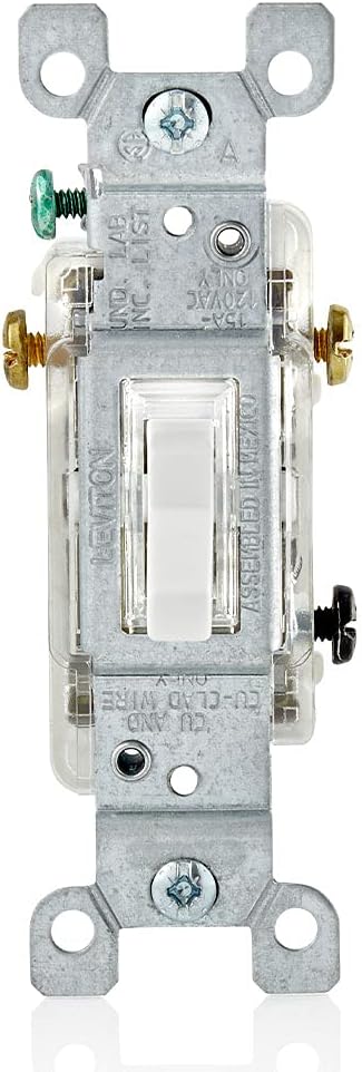 Leviton 15 Amp, 120 Volt, Toggle LED Illuminated 3-Way Switch, Residential Grade, Grounding, L1463-2W, White