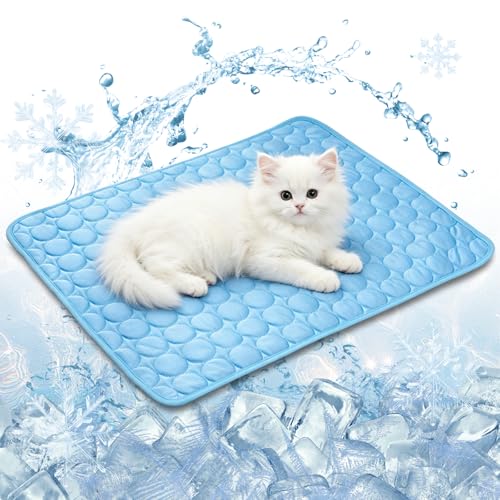 Raisand Kühlmatte für Katzen 40x30 cm Kratzfest langlebig & waschbar Katzenkühlmatte ungiftige & Faltbare Kühlmatte Katzen für Innenbereich Außenbereich und Auto (XS/Blau)