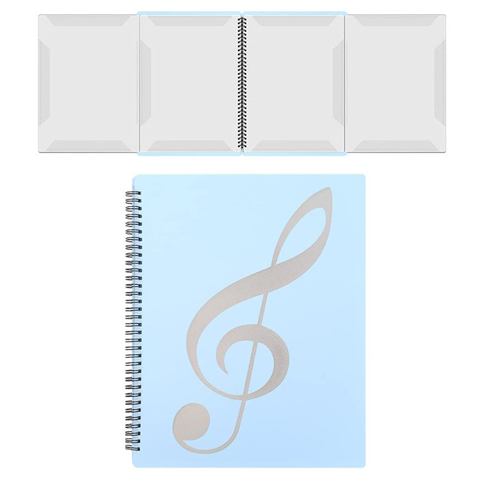 楽譜ファイル 4ページ展開 A4サイズ 10枚で40面収納 譜面 作曲 レッスン ファイル 5色 書き込みできる 反射しない 見開き ピアノ 電子ピアノ アクセサリー (ブルー)