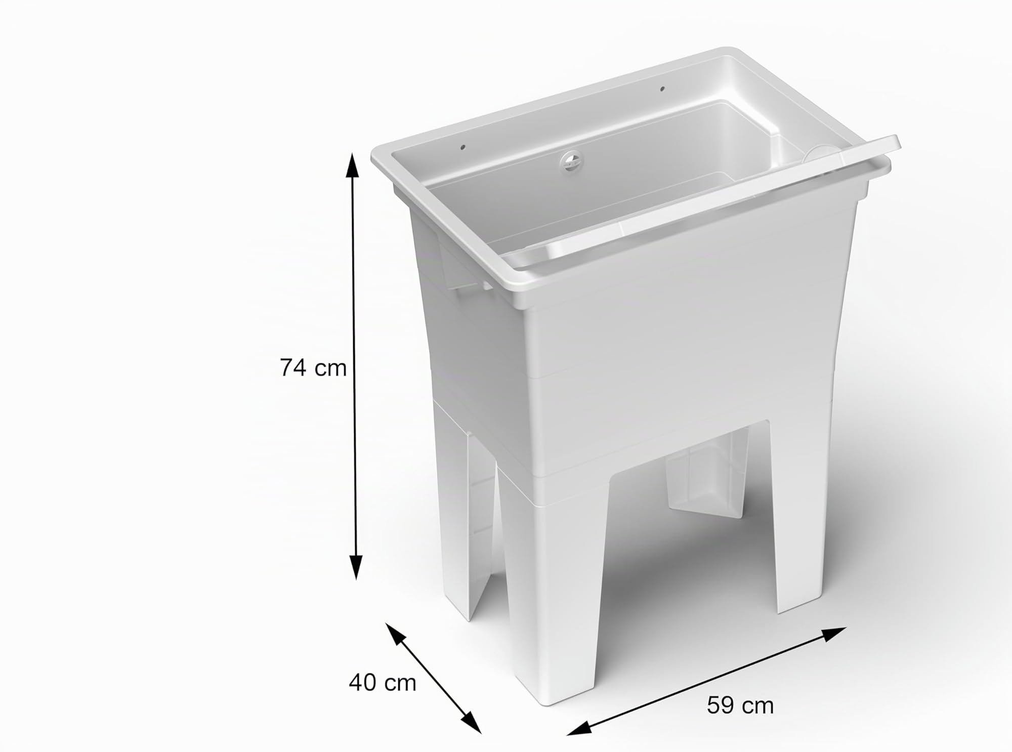 Adventa: Lavadero monobloque de resina de PP con tabla de lavado, fácil de montar, resistente a los ácidos de uso común, lavadero, garaje, exterior, 59L x 40P x 74H cm, blanco