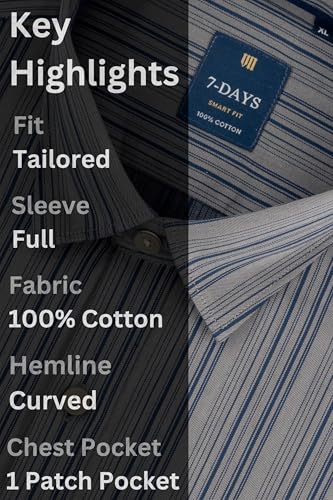 Image of 7-DAYS Men's Premium Striped Shirt - 100% Cotton, Tailored Fit (Between Slim & Regular), Full Sleeve, with Pocket - Smart Office & Casual Look