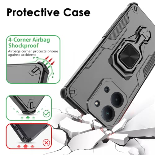 Image of TheGiftKart Tough Armor Bumper Back Case Cover for Redmi 15C 5G | Ring Holder & Kickstand in-Built | 360 Degree Protection Back Case Cover for Redmi 15C 5G (PC & TPU, Black)