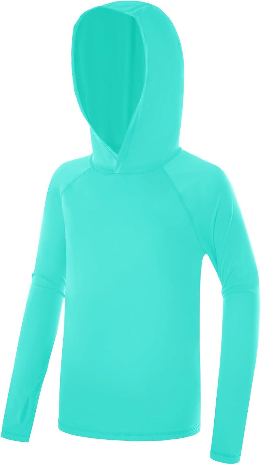 Boys Rash Guard Hoodie UPF 50+ Sun Protection Long Sleeve Swim Shirt Quick Dry Kids SPF Fishing Water Beach Shirts