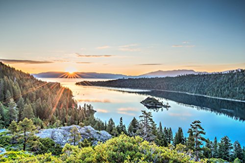 Picture Of Paradise Lake Tahoe Emerald Bay Water Mountains California Sunrise Photo Photograph Beach Sunset Palm Landscape Ocean Scenic Nature Cool Wall Art Print Poster 18x12