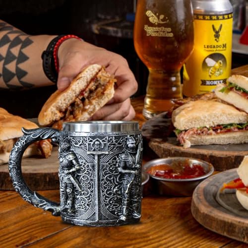 Taza de acero inoxidable y resina estilo vikingo medieval miniatura 6