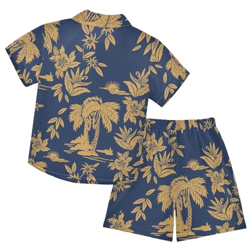 Image of CaTaKu Boys Hawaiian Button-Down Shirts and Short Sets, Boys Summer Outfits 2 Piece Clothes Set Size 3-10T