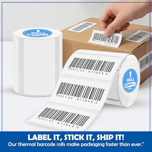 Image of MOREBLUE Thermal Sticker Labels 50x30mm Pack of 5 Rolls | 1000 Labels Total (200 per Roll) | Self Adhesive Barcode Labels | Easy Peel, Smudge Resistant | Shipping & Address Use