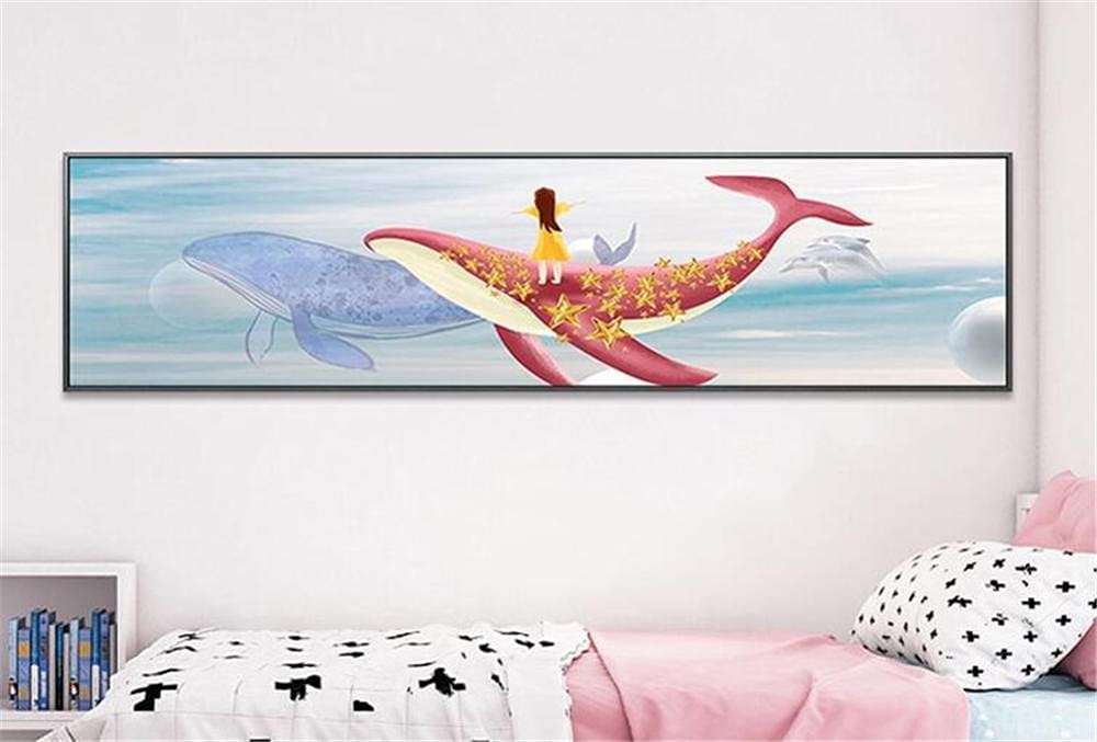Diamant Painting Bilder Voll Groß,Whale Couple Girl 5D DIY Diamond Painting nach Zahlen Kit für Erwachsene,Strass Stickerei Malerei Kreuzstich Art Wohn-Schlafzimmer Wanddekor Round_Drill_100x200cm