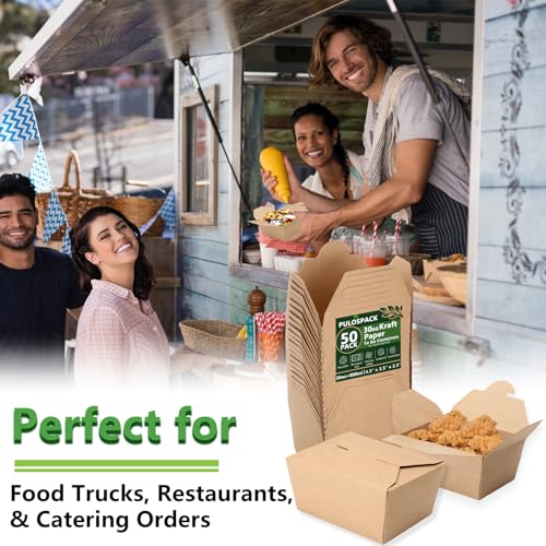 image for PULOSPACK 50 Pack 30 oz Kraft Brown Paper Take Out Food Boxes – Leak