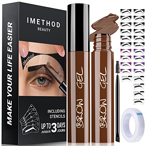 Imethod Eyebrow Tattoo Peel Off - Tattoo Brow With Eyebrow Stencils, Eyebrow Tattooed, Semi Permanent Eyebrow, Eyebrow Stain, Longlasting, Waterproof, Dark Brown, Pack Of 2 #TOP11