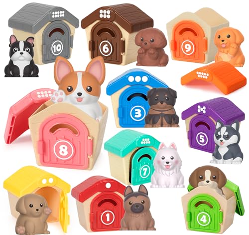 KMUYSL Learning Toys for 1,2,3 Year Old, 20 Pcs Dog Animals Toy, Counting Skill, Color Matching, Christmas Birthday Easter Educational Gift for Baby Toddler Boys Girls Age 12-18 Months