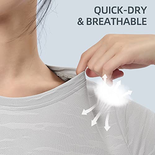 Meloo Women's Short Sleeve Running Shirts - Lightweight Quick Dry Athletic Shirts - Workout Training Sports Crewneck Tops Light Grey Size M #TOP3