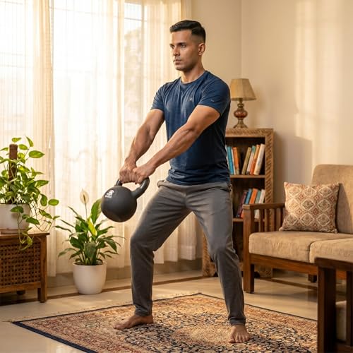 Image of Kakss Half Coating Neoprene Kettlebell (2KG, 4KG, 6KG, 8 KG, 10KG, 12KG, 14 KG, 16KG, 18KG, 20KG, 22KG, 24KG, 26KG, 28 KG, 30KG, 32KG, 34KG, 36KG, 38KG, 40KG)(Proudly Made in India) (BLACK, 36KG)
