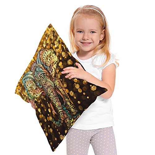 Moslion Elephant Pillow Case Aztec Gold Elephant With Gold Rain Shine Flicker Glow Jewelry Stones Light Throw Pillow Case 18" X 18" Inch Cotton Linen Cushion Cover For Men Women Gold Black #TOP2