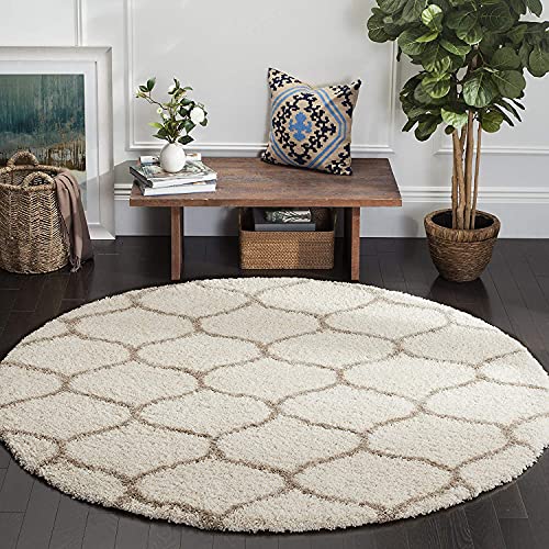 Image of Fur Shaggy Rugs and Carpets, Modern Plush Area Rug for Bedroom Living Room Floor Mat Bedside Home Decor Carpet (4x4 Feet Round, Ivory|Beige)