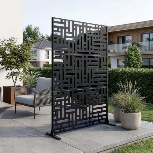 casa.pro Pannello Divisorio per Spazi Esterni Interni Schermatura Decorativa con Struttura Traforata Schermo Divisore in Acciaio 180 x 120 cm Nero