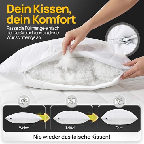LILENO HOME Kissen 50x75 (2er Set) – 95 °C waschbar, Oeko-Tex & Made in DE – Allergiker Kopfkissen 50x75 anpassbar für himmlischen Schlaf – Haut schmeichelndes & geruchsfreies Pillow