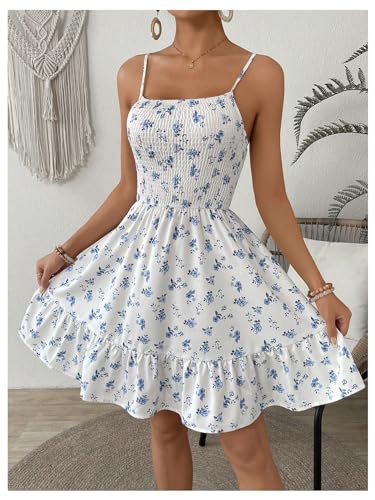 Milumia Women's Summer Floral Mini Dress Smocked Ruffle Spaghetti Strap Flowy Boho Cami Dress3