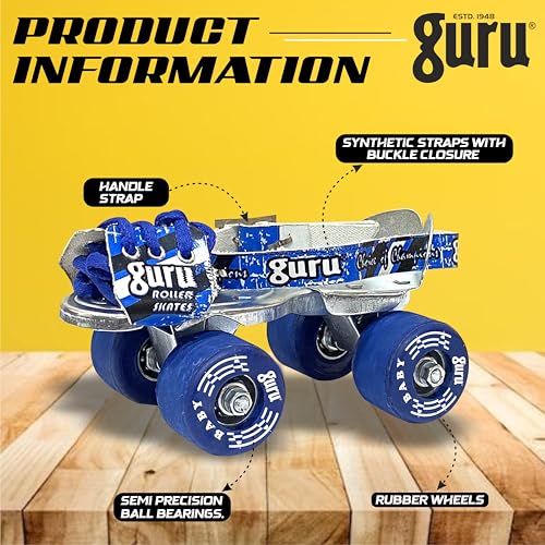 Image of GURU Baby Roller Skates for Kids, Adjustable Quad Skates in Blue