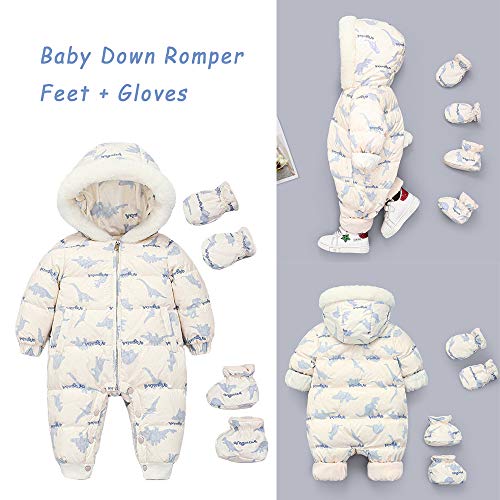 Baby Sneeuwpak Winter Down Romper Jongens Meisjes Hooded Jumpsuit Warme Outfits Voet+Handschoenen Dinosaurus Patroon… - Image 3