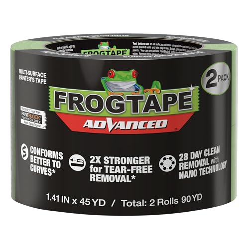 Frog Tape Green Advanced Painters Masking Tape Multi-Surface with PAINTBLOCK, Conforms Around Curves & Contours, Tear-Free Removability 36mm x 41.1m Twin Pack