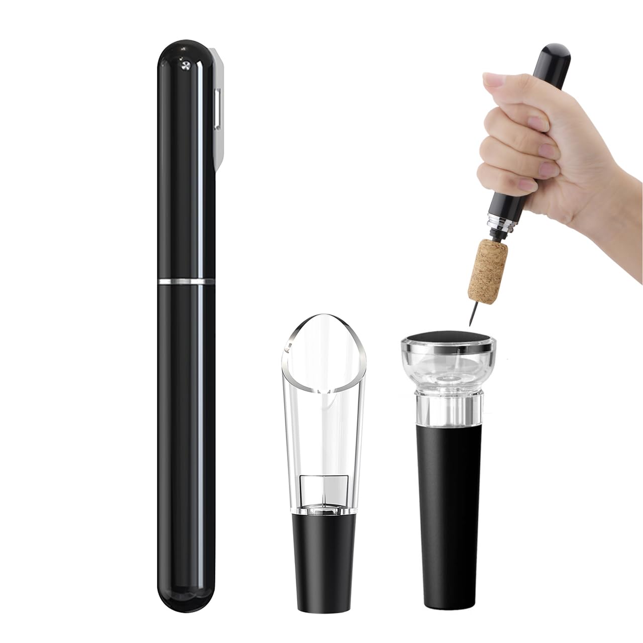 Abridor de vino Juego, Abrelatas de Vino de Presión de Aire con Cortador de Papel de Aluminio, Tapón de Silicona de Vacío y Vertedor de Vino, Amantes Del Vino Regalo Set