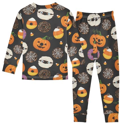 Pajama Sets Long Sleeve Halloween Donuts Pattern Soft Comfy Sleepwear 2 Piece PJS 3-8T3
