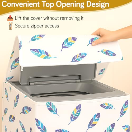 Image of HOKIPO Top Load Washing Machine Cover | Waterproof & Dustproof PEVA Protective Cover for 6kg, 6.5kg, 7kg & 7.5kg Fully Automatic Top Load Machines | Size 60x63x87 cm, Boho Feathers (AR-5879-D5)