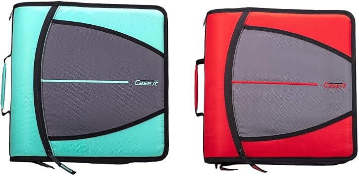 Case-it Mighty Zip Tab Zipper Binder Bundle - 3 Inch 600 Sheet 5 Color Tab توسيع مجلد الملفات مع حزام الكتف - D-146-SMT و D-146 Fire Engine Red